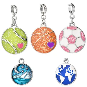 DIY Alloy Enamel Sports Ball Charms Soccer Volleyball Earth Scenery Pendants For Necklace Bracelet Jewelry Making Accessories