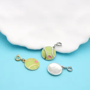 Glittery softball heart charms with spring ring clasps for DIY jewelry making accessories