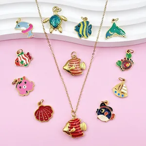 Close-up of colorful ocean animal stainless steel charms for DIY necklace jewelry making