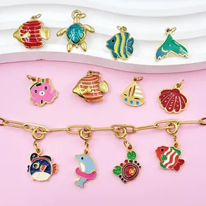 Colorful enamel ocean animal pendants in stainless steel for DIY jewelry making accessories