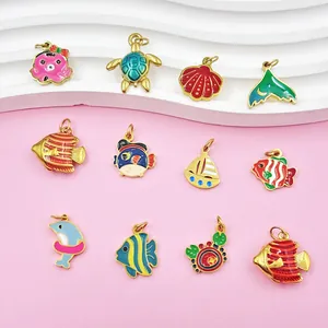 Detailed view of assorted colorful enamel ocean animal charms for DIY jewelry and necklaces