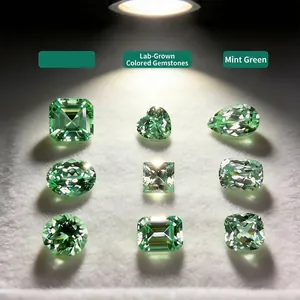 Zaffiro Verde Menta Creato in Laboratorio Gemma Sciolta Metodo Czochralski Tondo Cuore Cuscino Forma a Pera Zaffiro Artificiale Per Creazione Gioielli