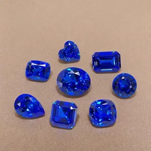 Assorted lab-grown cobalt blue spinel loose gemstones in heart, pear, and oval shapes