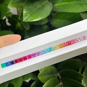 Piedras Preciosas de Colores de Corte Princesa Creadas en Laboratorio Zafiro Rubí Sueltas Cuadradas Claridad VVS Para Fabricación de Joyas