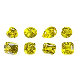 Collection of multi-shape lab-grown yellow sapphire loose gemstones including heart and oval