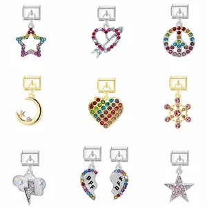 Fashion Italian Modular Charm Link Alloy Enamel Heart Star Moon Pendant For DIY Bracelet Spliceable Watchband Jewelry