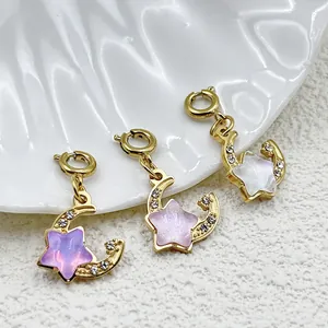 Vintage stainless steel star and moon charms with iridescent finish for DIY jewelry