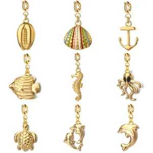 Ocean Style Stainless Steel Pendant Charm Shell Octopus Dolphin Seahorse Turtle Anchor Gold Plated Enamel For DIY Jewelry Making