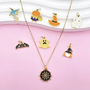 Halloween stainless steel necklace set with assorted charms like ghost and pumpkin
