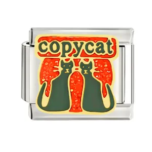Maillon de charme italien en acier inoxydable avec deux chats et 'copycat'