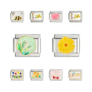 Assorted stainless steel Italian modular charms with colorful enamel designs