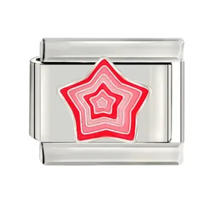 Close-up macro shot of vibrant pink layered star design on polished stainless steel
