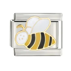 Close-up of 10*9mm stainless steel bee charm link for DIY Italian modular bracelet