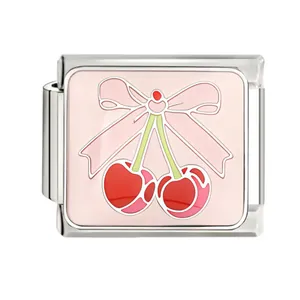 Close-up detail of a 10*9mm stainless steel charm featuring a cute cherry bow design.