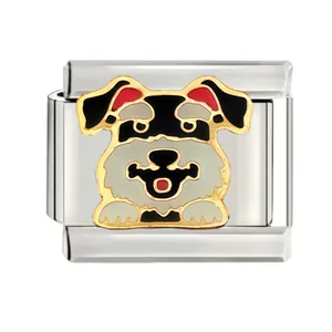 Charme de chien schnauzer détaillé en émail pour bracelet modulaire italien en acier