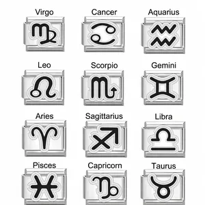 Douze Signes du Zodiaque Lien Charm Modulaire Italien Acier Inoxydable DIY Détachable Symbole Bracelet Femme Homme Anniversaire