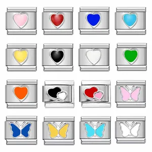 Link Charm Italiano in Acciaio Inossidabile per Bracciale Modulare DIY Accessori Gioielli Smalto Cuore Farfalla Donna