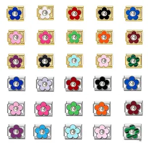 Detailed macro view of multiple colorful floral pattern modular bracelet charm links