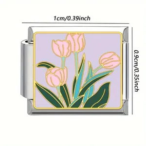 Detailed view of Italian charm bracelet tulip link showing dimensions 1cm x 0.9cm
