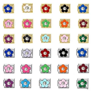 Italian Charms Modular Bracelet Link Gold Stainless Steel Flower Zirconia Inlaid DIY Jewelry Component Accessories For Women