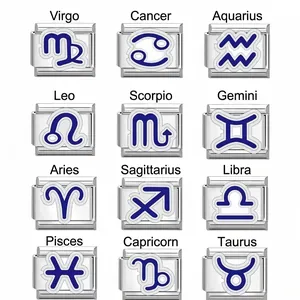 Bracciale Componibile Italiano in Acciaio Inossidabile DIY 12 Segni Zodiacali Modulo Rimovibile per Uomo Donna Regalo di Compleanno