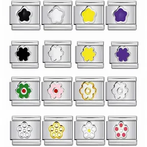 Italian Charm Bracelet Link Titanium Steel DIY Modular Jewelry Colorful Floral Butterfly Enamel Charms For Bracelet Accessories
