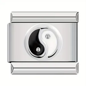 Italienischer Modul-Charm aus Edelstahl mit schwarz-weißem Yin-Yang-Symbol