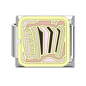 Italienischer Modul-Charm aus Edelstahl mit Akkordeon-Design für DIY-Musik-Armbänder.
