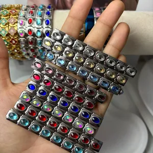 Bracelets à breloques italiens faits main en acier inoxydable avec des zircons colorés