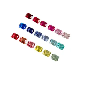 Selección premium de piedras preciosas multicolores cultivadas en laboratorio corte esmeralda
