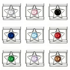 Accessoire de Composant de Bracelet Modulaire DIY Maillon Italien en Acier Inoxydable Étoile en Zirconia pour Bijoux Femme