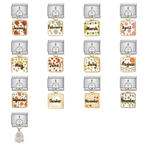 Detail view of 12-month Italian modular charms set with teardrop crystal pendant for DIY