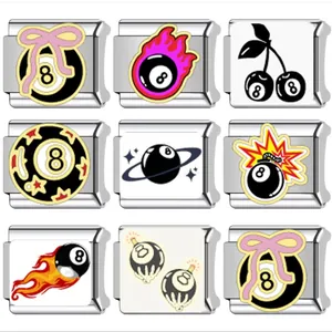 Y2K Stainless Steel Italian Charm Links For DIY Modular Bracelet Cool 8-Ball Star Flame Cherry Bow Pendants Streetwear Jewelry