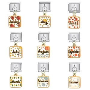 Italian Charm Month Birthday Links Stainless Steel Enamel Pendant DIY Bracelet Accessory Personalized Modular Charms Link