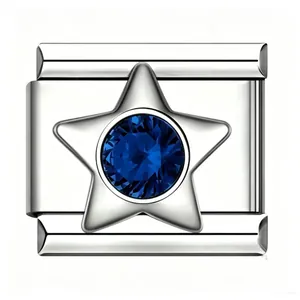 Maillon de charme italien en acier inoxydable avec étoile en zircon bleu pour bracelets DIY