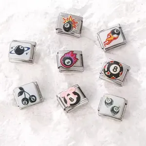 DIY stainless steel Italian modular bracelet charms featuring various unique 8-ball designs