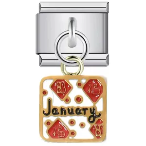 January Italian modular link charm for DIY charm bracelet with stainless steel base