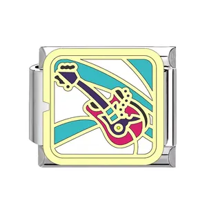 Charm per chitarra in smalto vibrante per bracciale modulare italiano in acciaio inox