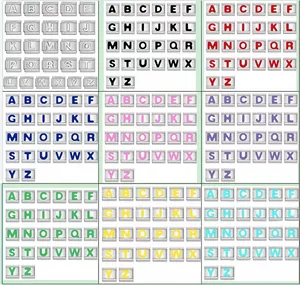 Close-up of DIY stainless steel alphabet modules in various vibrant colors for bracelets