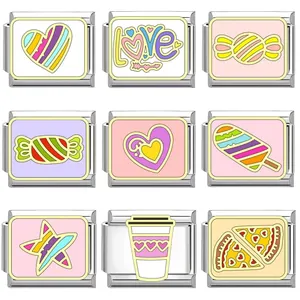 Link Charm Modulari Italiani in Acciaio Inossidabile Carino Cartone Animato Cuore Amore DIY Bracciale Elastico Gioielli