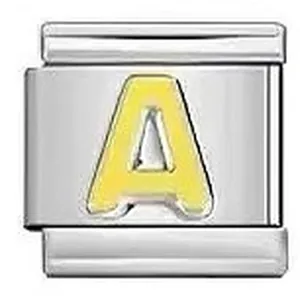 Premium stainless steel Italian charm link with yellow letter A for DIY modular bracelet