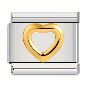 Modular bracelet link charm featuring a raised gold heart on stainless steel base