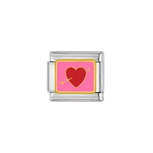 Stainless steel Italian modular charm featuring a pink heart with arrow design for DIY