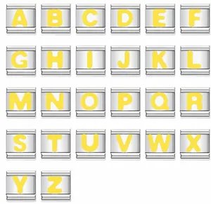 DIY stainless steel Italian modular bracelet charms with yellow A-Z alphabet letters