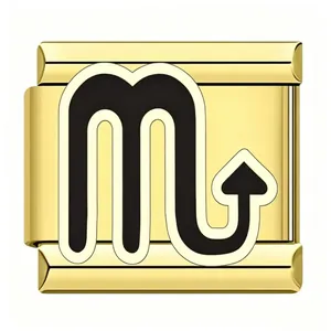 Macro detail of a golden Scorpio zodiac Italian modular charm for DIY jewelry bracelets