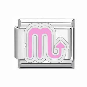Charm segno zodiacale Scorpione in smalto rosa per bracciale modulare italiano DIY