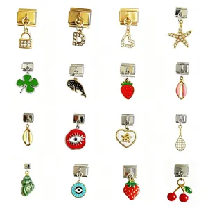 Ciondoli Italiani in Acciaio Inossidabile Modulari per Bracciali DIY Cuore Malocchio Conchiglia Fragola Animale Smalto Gioielli Personalizzati Accessori