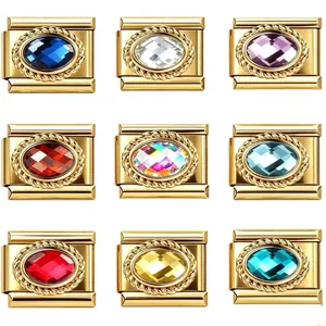 9mm Italian Charm Links Stainless Steel Gold Plated Colorful Zirconia DIY Bracelet Modular Link For Women Men Jewelry Gift