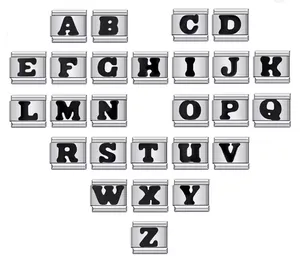 Complete A-Z bold bubble alphabet collection of stainless steel Italian modular charms