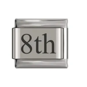 Stainless steel Italian charm link featuring engraved 8th number for DIY modular bracelet